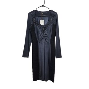 Anvrdie Women's Beaded Ruched Front Long Sleeves Bodycon Dress